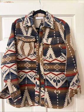 Rust & Navy Patterned Utility Jacket - Unbranded